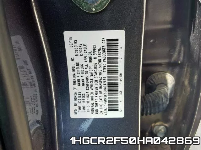 1HGCR2F50HA042869 фото 2