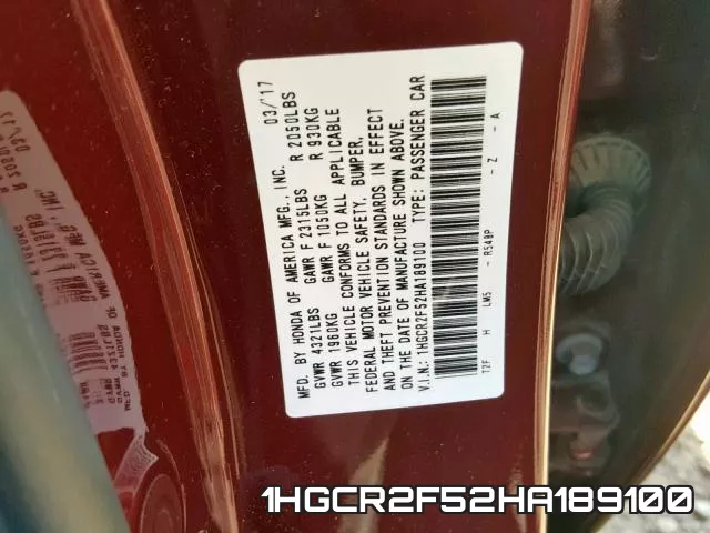 1HGCR2F52HA189100 фото 2