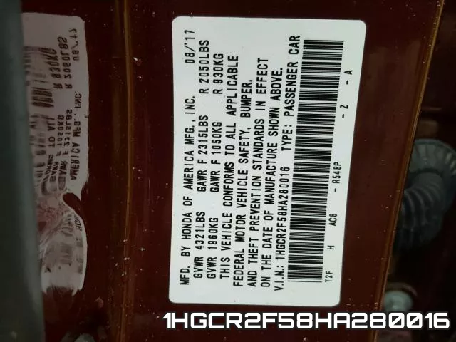 1HGCR2F58HA280016 фото 2