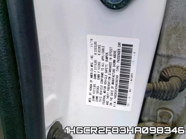 1HGCR2F83HA098346 фото 2