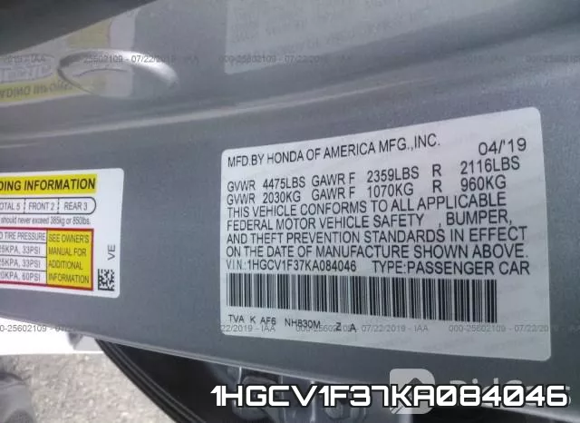 1HGCV1F37KA084046 фото 10