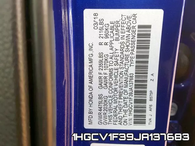 1HGCV1F39JA137683 фото 2