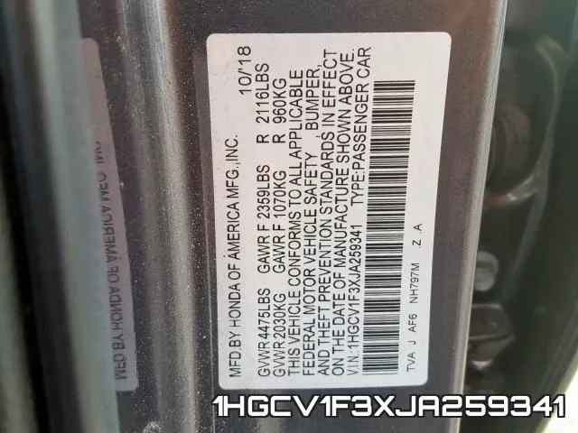 1HGCV1F3XJA259341 фото 2