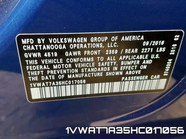 1VWAT7A35HC017056 фото 2
