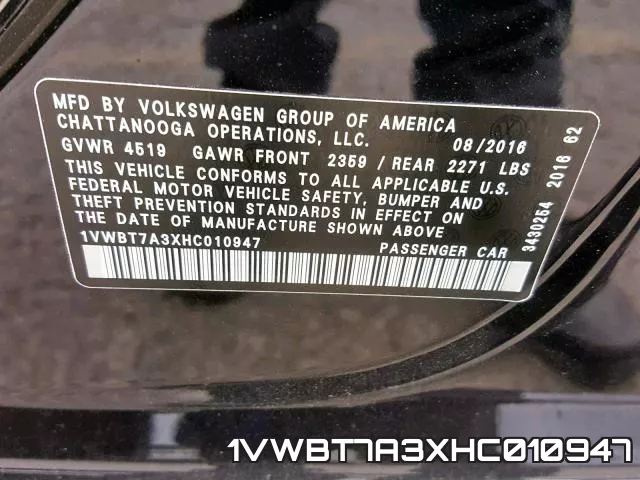 1VWBT7A3XHC010947 фото 2