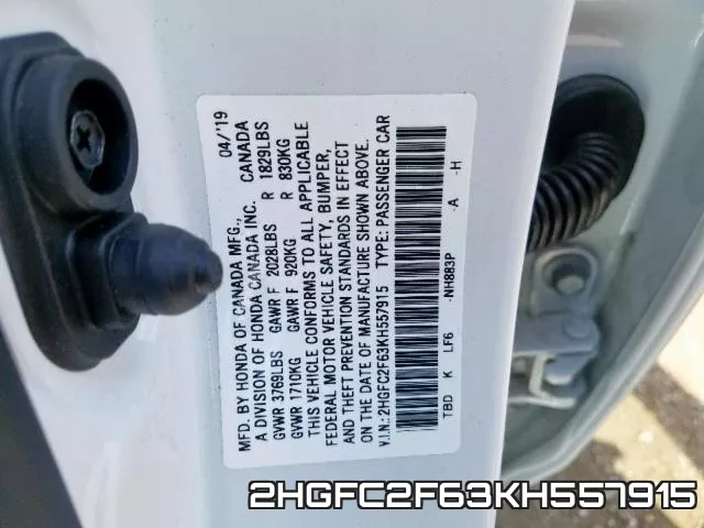 2HGFC2F63KH557915 фото 2