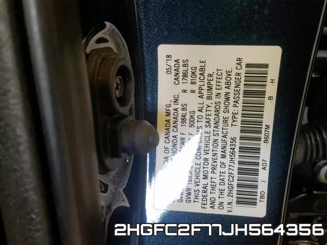 2HGFC2F77JH564356 фото 2