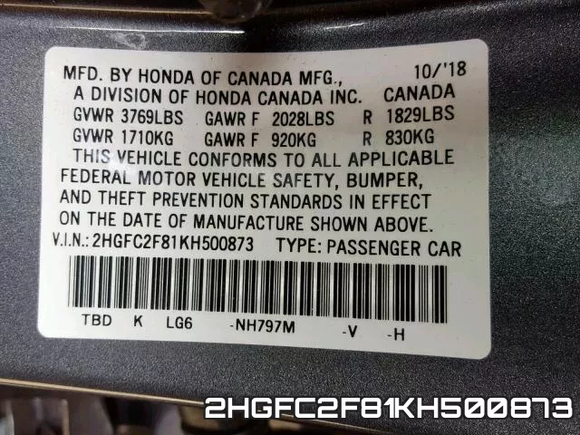 2HGFC2F81KH500873 фото 2