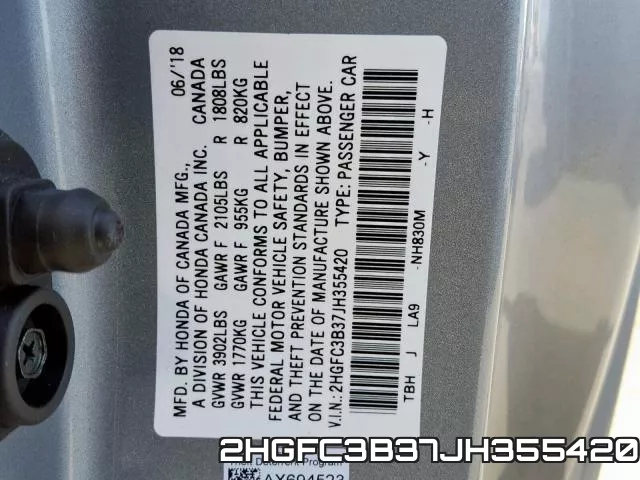 2HGFC3B37JH355420 фото 2