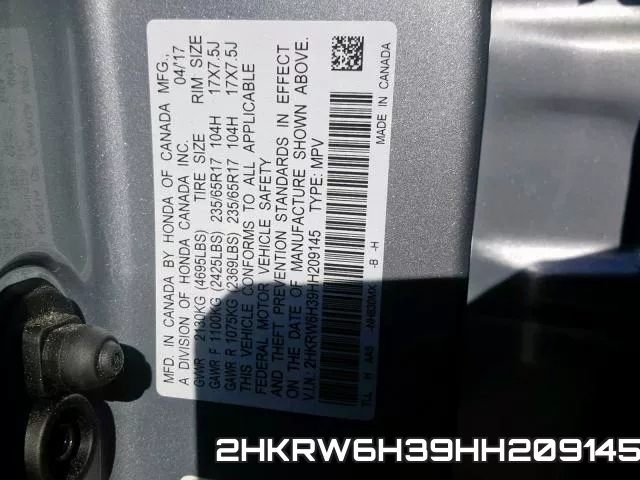 2HKRW6H39HH209145 фото 2