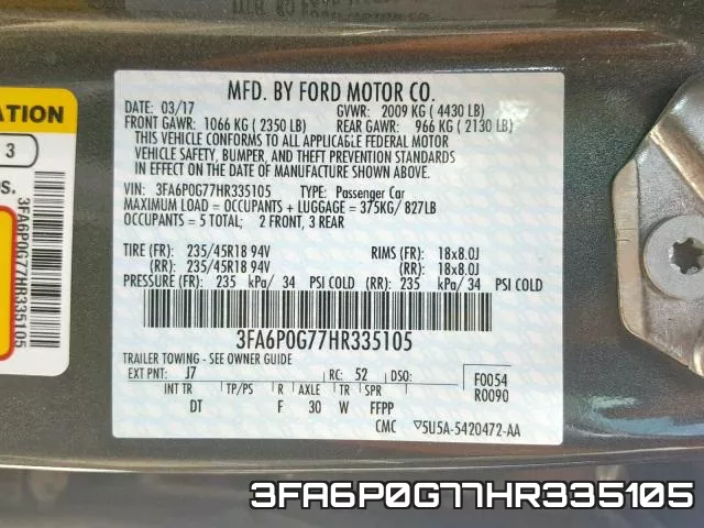 3FA6P0G77HR335105 фото 2