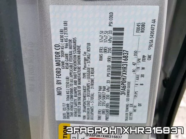 3FA6P0H7XHR316837 фото 2