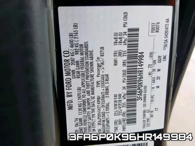 3FA6P0K96HR149984 фото 2