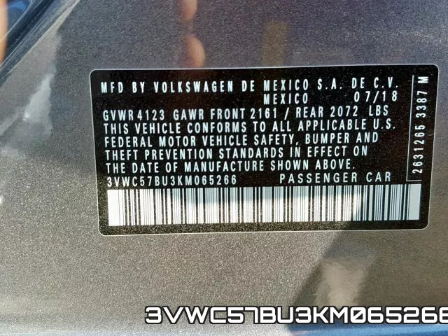 3VWC57BU3KM065266 фото 2