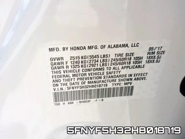 5FNYF5H32HB018719 фото 2
