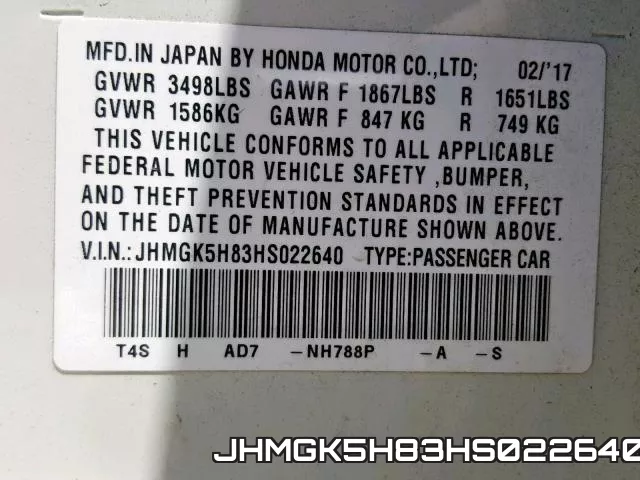 JHMGK5H83HS022640 фото 2