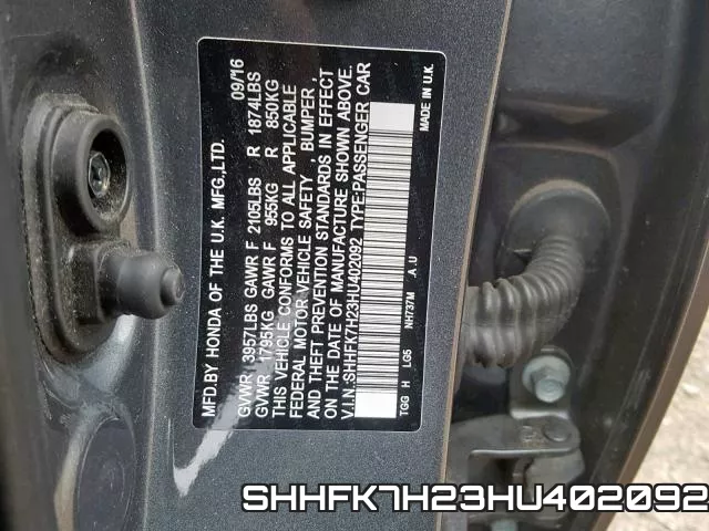 SHHFK7H23HU402092 фото 2