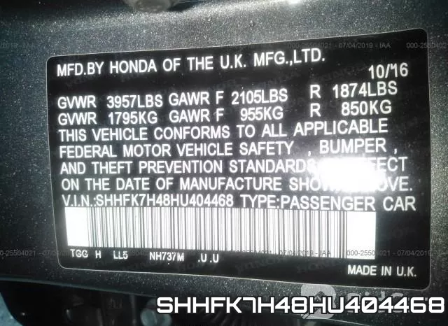 SHHFK7H48HU404468 фото 9