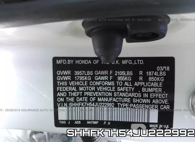 SHHFK7H54JU222992 фото 10