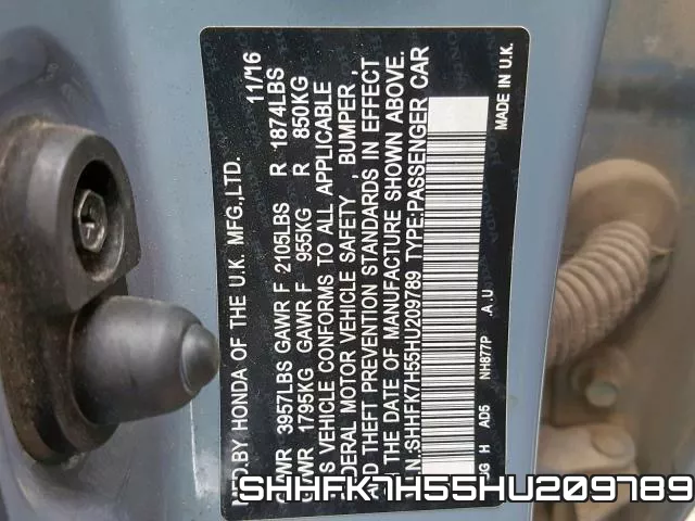 SHHFK7H55HU209789 фото 2