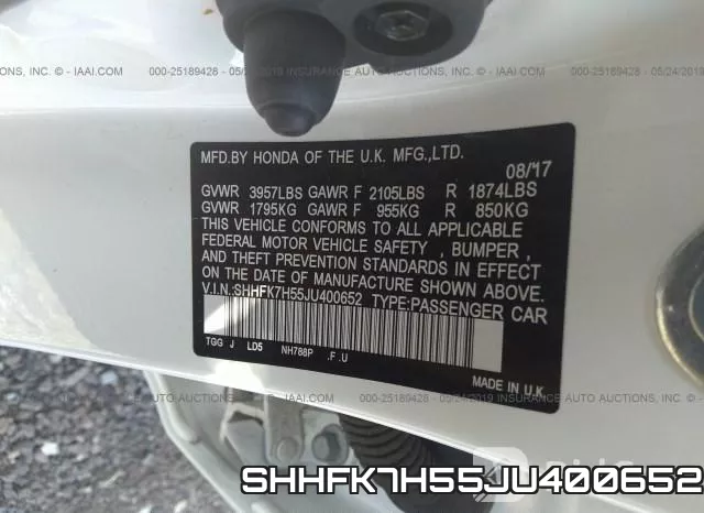 SHHFK7H55JU400652 фото 10
