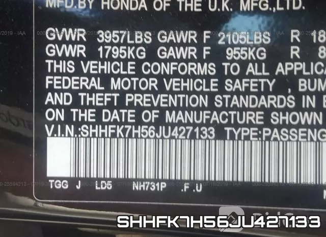 SHHFK7H56JU427133 фото 10