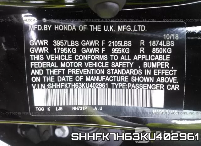 SHHFK7H63KU402961 фото 10