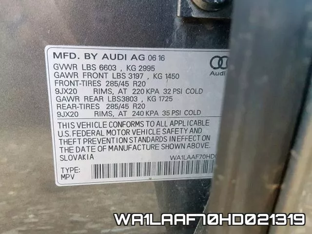 WA1LAAF70HD021319 фото 2