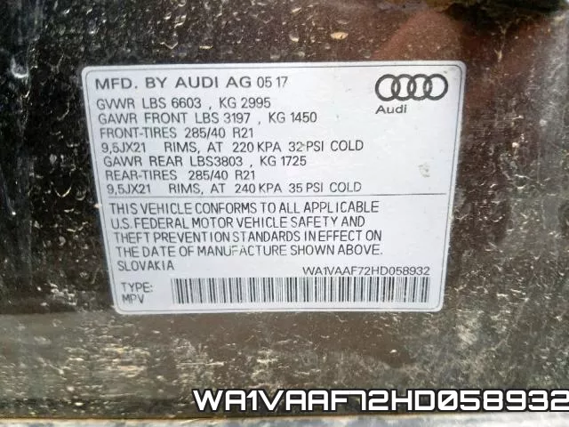 WA1VAAF72HD058932 фото 2