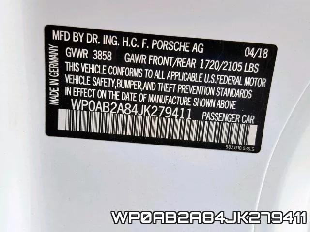 WP0AB2A84JK279411 фото 2
