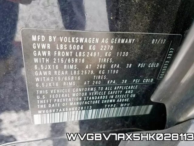 WVGBV7AX5HK028113 фото 2