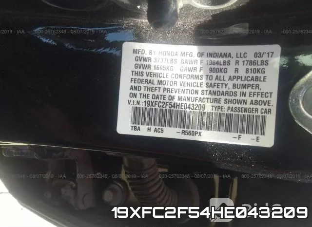 19XFC2F54HE043209 фото 10