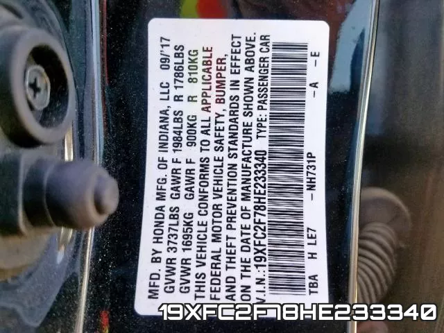 19XFC2F78HE233340 фото 2
