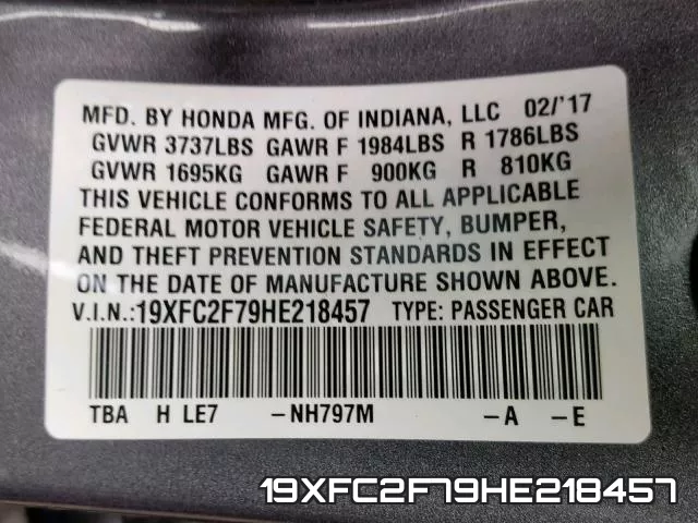 19XFC2F79HE218457 фото 2