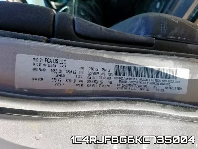 1C4RJFBG6KC735004 фото 2