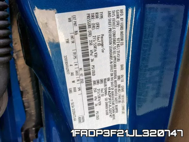 1FADP3F21JL320747 фото 2