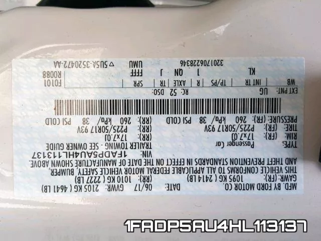 1FADP5AU4HL113137 фото 2