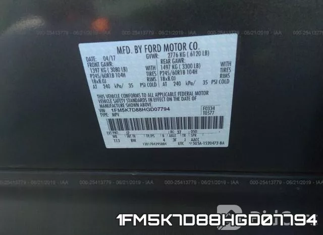 1FM5K7D88HGD07794 фото 10