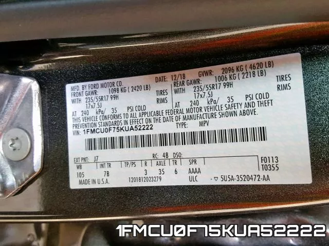 1FMCU0F75KUA52222 фото 2