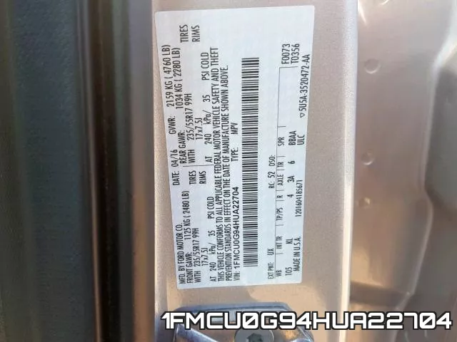 1FMCU0G94HUA22704 фото 2