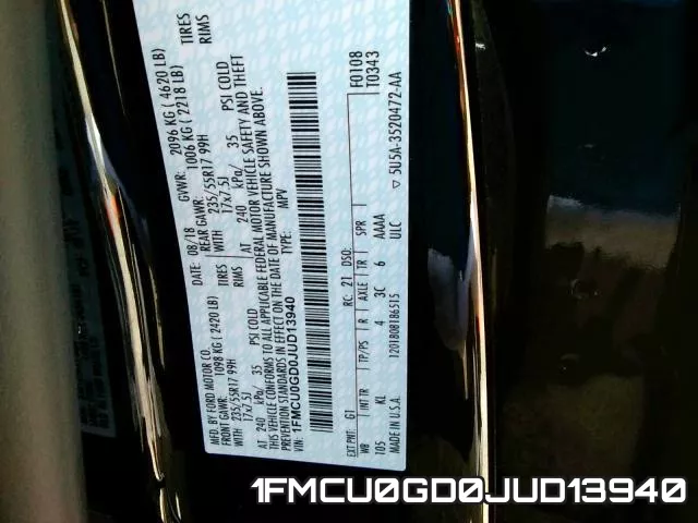 1FMCU0GD0JUD13940 фото 2