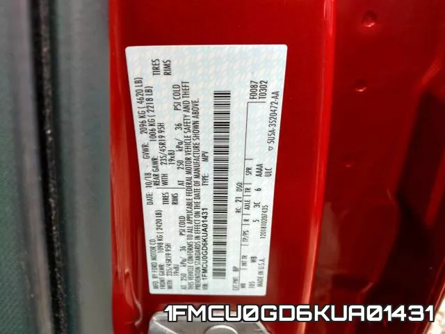1FMCU0GD6KUA01431 фото 2