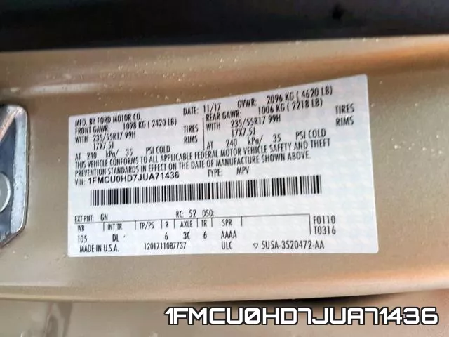 1FMCU0HD7JUA71436 фото 2