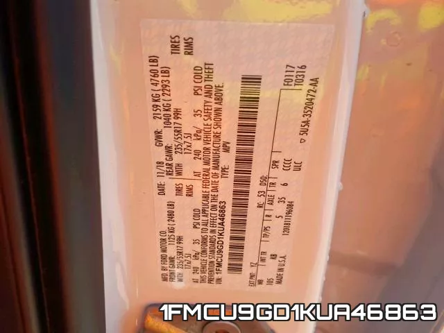1FMCU9GD1KUA46863 фото 2