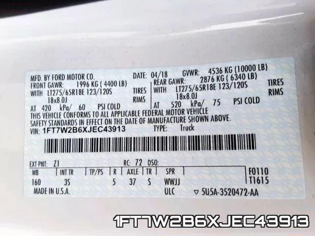 1FT7W2B6XJEC43913 фото 2