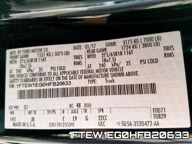 1FTEW1EG0HFB20633 фото 2