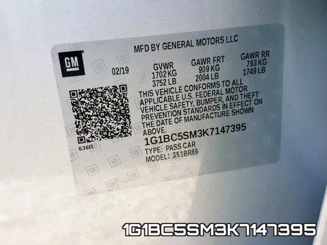 1G1BC5SM3K7147395 фото 2