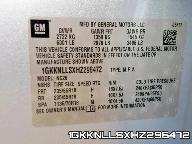 1GKKNLLSXHZ296472 фото 2