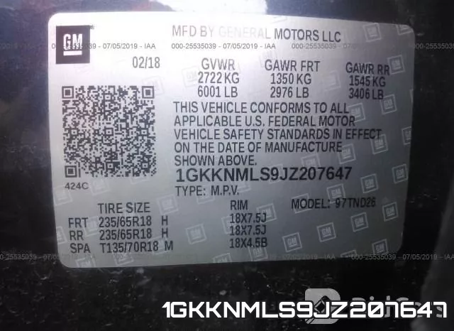 1GKKNMLS9JZ207647 фото 10