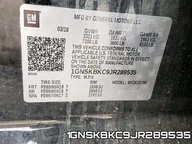 1GNSKBKC9JR289535 фото 2